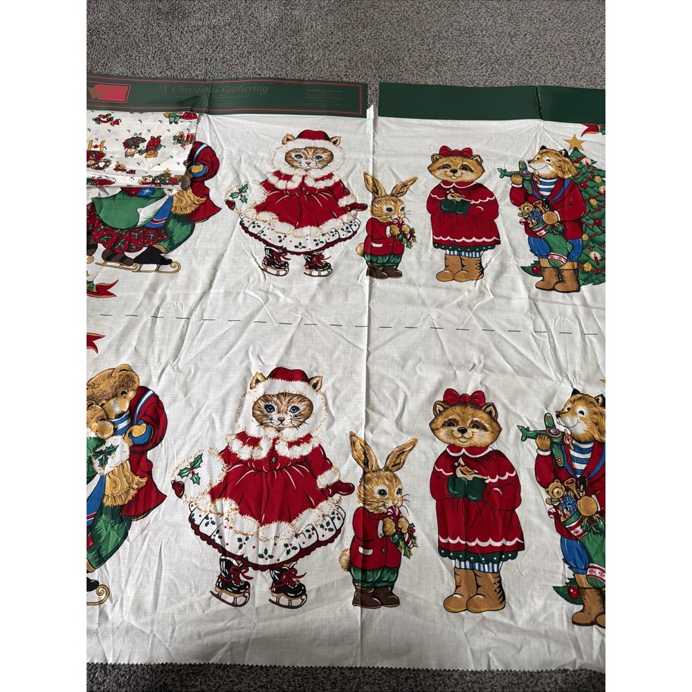 Wamsutta Hallmark Cotton Fabric - Christmas Animals Cats, Bunny, Bears 1 Yard